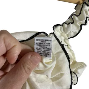 Sugarkiss Women’s Contrast Trim Ruffle Bow Top Ivory/Black Size L thumbnail 5