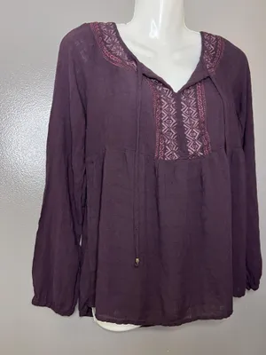 Sonoma Goods For Life Blouse Womens Medium Purple Embroidered Tunic Top Boho thumbnail 3