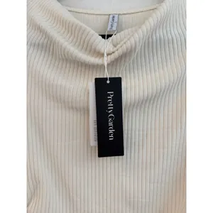 PrettyGarden Ribbed Cowl Neck Top Women Small Cream Long Sleeve Ruched Side NWT thumbnail 4
