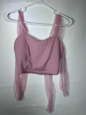 Altar’d State Size S Mauve Pink Tulle Bow Strap Smocked Crop Top Coquette thumbnail 9
