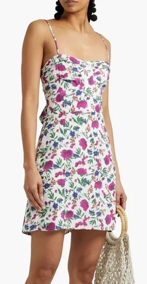 Vix Paula Hermanny Clover Yana Floral Mini Dress in White XS Linen Rayon $268 thumbnail 1