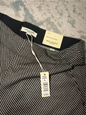 Max Studio London Wide Leg Trousers Black White Micro Check L NWT thumbnail 3