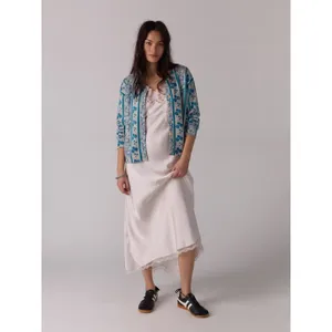 Free People Nocturnal Cashmere Cardi Cardigan Sweater Cottage Blue Floral Large thumbnail 13