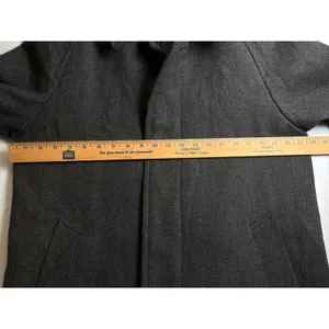 Uniqlo Herringbone Car Coat Charcoal Grey Button Front Overcoat thumbnail 11