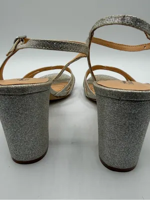 Badgley Mischka American Glamour Silver Glitter Block Heel Sandals Womens 10 thumbnail 4
