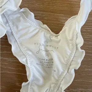 Hello Molly Bikini Halter Neck Lettuce Edge Ruched Sunny Squeeze Size XS White thumbnail 3