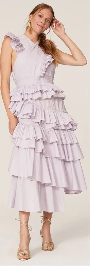 Ulla Johnson Aurore Ruffle Tiered Midi Dress Lavender Size 6 NWT thumbnail 1