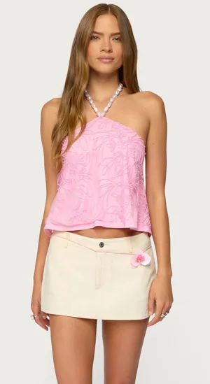 Edikted Pink Beaded Halter Top thumbnail 1