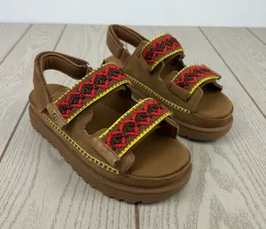 UGG Women's Goldenstar Heritage Braid Embroidered Suede Sandal US8 Chestnut $140 thumbnail 1
