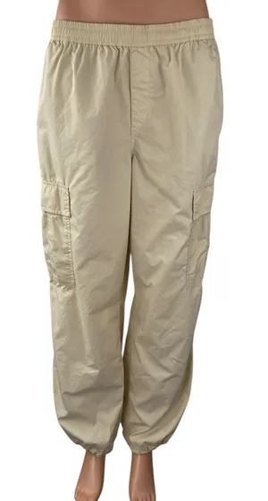 Uniqlo Women's Cream High Waisted Baggy Relaxed Utility Cargo Trousers Pants M thumbnail 1