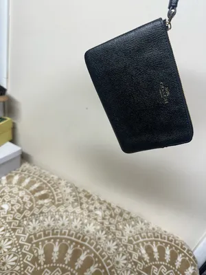 Coach Black Pebbled Leather Zip Wristlet with Gold Hardware thumbnail 8