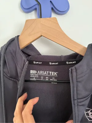 Ariat Tek Women’s Small 1/4 Zip Hoodie Drawstring Grey Outdoor Active Logo thumbnail 2