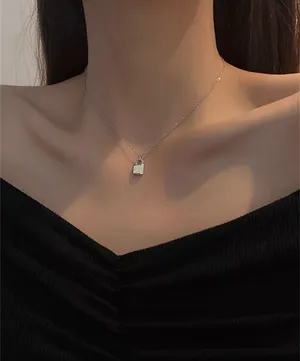 925 silver Plated Lock Chain Necklace thumbnail 1