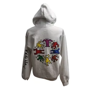 Keith Haring White Hoodie Dancing Figures Circle Graphic Art Streetwear‎ Pop Art thumbnail 2