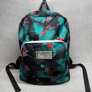 KAVU Backpack Full Size Tropical Bird of‎ Paradise Floral Print Black Teal Green thumbnail 1