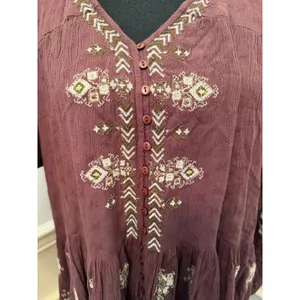 NWT Free People Arianna Embroidered Peasant Mini Tunic Top Bark Brown Boho thumbnail 4