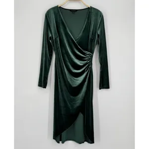 Banana Republic Velvet Knee-Length Faux Wrap Dress Small Green Party Cocktail thumbnail 4