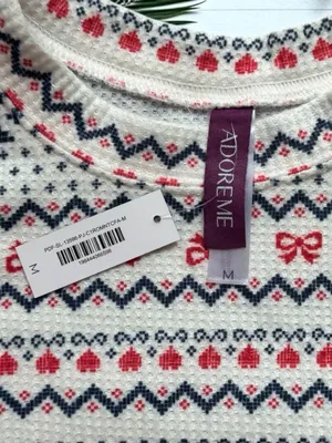 Adore Me Fair Isle Thermal Pajama Set Medium NWT/NWOT Holiday Waffle Knit thumbnail 7
