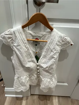 NWT Farm Rio Off-White Embroidered Lace Sleeveless Eyelet Blouse Top S thumbnail 4