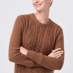 NWT J.Crew Pointelle cable-front  sweater Wool Blend Small Brown thumbnail 2