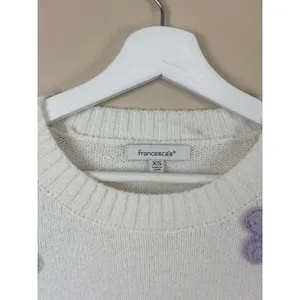 Francesca’s Sweater Size XS White Floral Crochet Flower Knit Pullover Crew Neck thumbnail 8