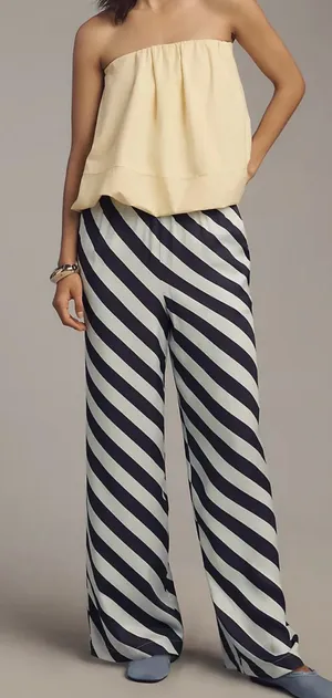 Anthropologie Maeve The Brooklin Printed Striped Wide-Leg Pull-On Pants, Size S thumbnail 1