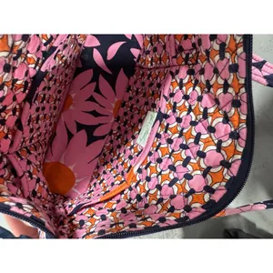 Vera Bradley Quilted Cotton Small Tote Bag Pink Navy Floral Shoulder Purse thumbnail 4