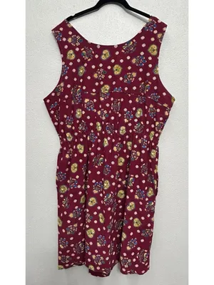 Vintage April Cornell Corduroy Midi Dress XL Burgundy Heart Print Cottagecore thumbnail 6