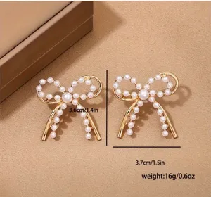 Double layer pearl & gold coquette bow earrings trendy bow earrings bow jewelry thumbnail 2