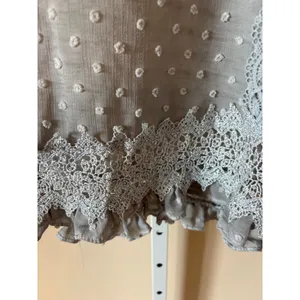 POL Grey Swiss Dot Lace Crochet Sleeveless Ruffle High Neck Boho Blouse Medium thumbnail 5
