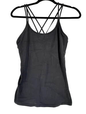 Lululemon Power Y Tank Top Black Size 8 Strappy Cross Back Built-In Bra sports thumbnail 1