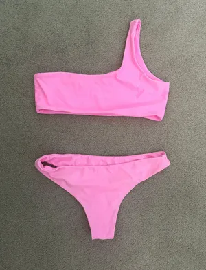 Pink One Shoulder Bikini Set Size M thumbnail 1