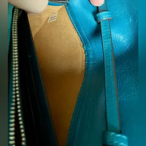 Tory Burch Turquoise Blue Leather and Suede ‘Miller’ Wallet-on-Chain Crossbody thumbnail 13
