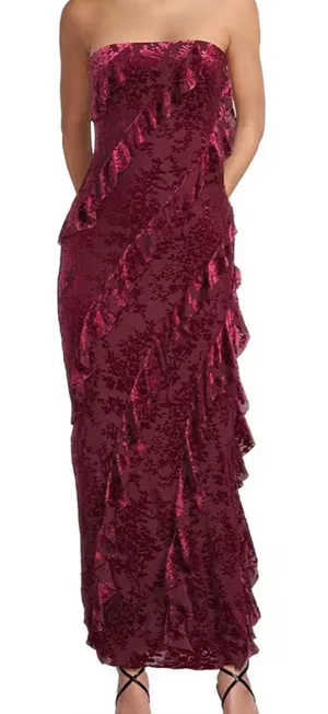Marshalls Wine Velvet Desire Maxi Dress thumbnail 1