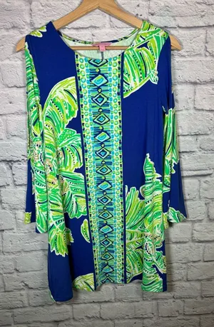Lilly Pulitzer Ophelia Dress‎ Size XS Iris Blue Cold Shoulder Sleeve midi thumbnail 1