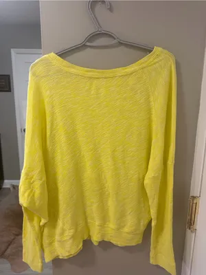 Anthropologie Yellow Slouchy Waffle-Knit Off-The-Shoulder Long sleeve top M thumbnail 5