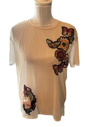 Zara Floral Butterfly Embroidered Sheer Top Size S thumbnail 1