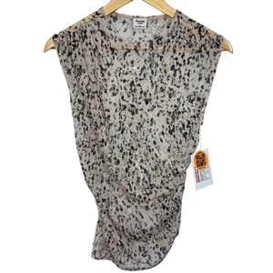 Abercrombie & Fitch White Black Sheer Animal Print Ruched Sleeveless Blouse Sz S thumbnail 2