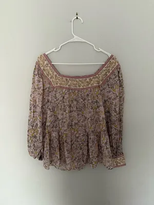 American Eagle Floral Lavender Peasant Top Lilac Yellow thumbnail 5