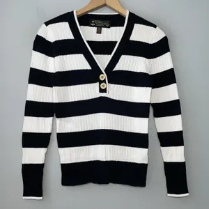 Lauren Jeans Company Sweater Size XS Black White Striped Ribbed Knit Preppy 67 thumbnail 1