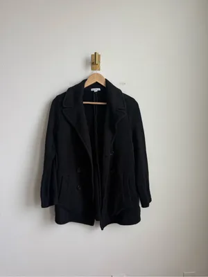 James Perse Women's Black Cotton Peacoat Double Breasted Jacket Size 3 Large thumbnail 5