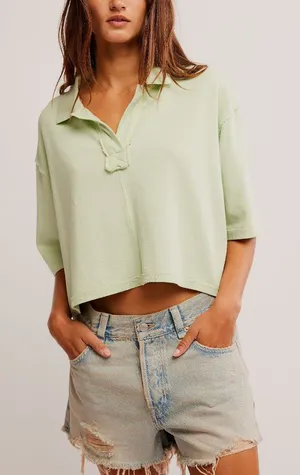 Free People Light Green Short Sleeve Tee thumbnail 1