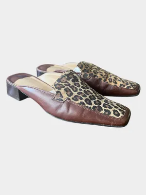 Franco Sarto Leopard Leather Square Toe Mule Loafers 8.5M thumbnail 3