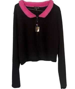 Delia’s By Dolls Kill Caught On Camera Zip Up Sweater Faux Fur Pink Collar Sz 3X thumbnail 5
