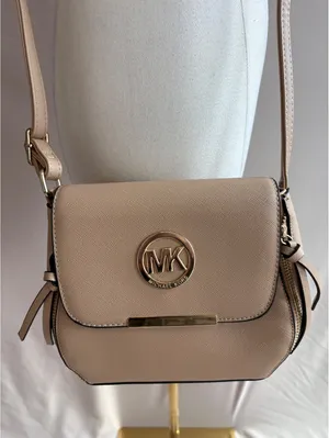 Michael Kors Beige Crossbody Bag with Gold Logo and Zip Pockets thumbnail 1