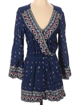Roxy Navy Blue Long Sleeve Boho Beach‎ Romper thumbnail 1