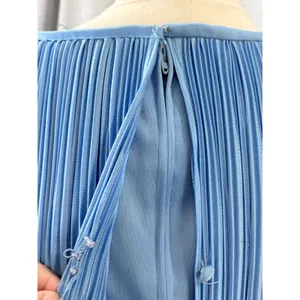 Vintage Mister Jay Blue Accordion Pleat Rosette‎ Mock 2pc Maxi Column Dress M thumbnail 7