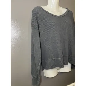 OFFLINE By Aerie Sweatshirt Womens XS Gray Waffle Boat Neck Relaxed Pullover thumbnail 3