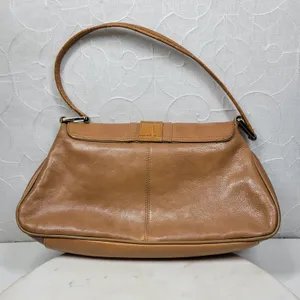 VTG Franco Sarto Y2K Leather Shoulder Bag Tan Alligator Trim Baguette Purse thumbnail 10