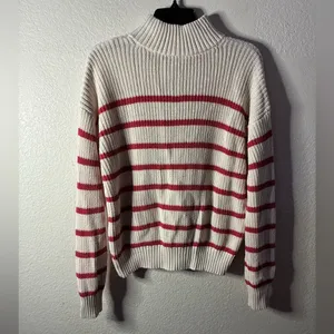 💥St. John's Bay Ivory and Red Stripes Crew Neck Long Sleeve Sweater S thumbnail 4